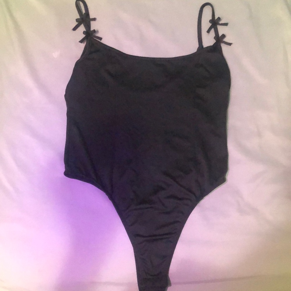 Black High-Cut Bodysuit with Adjustable Straps